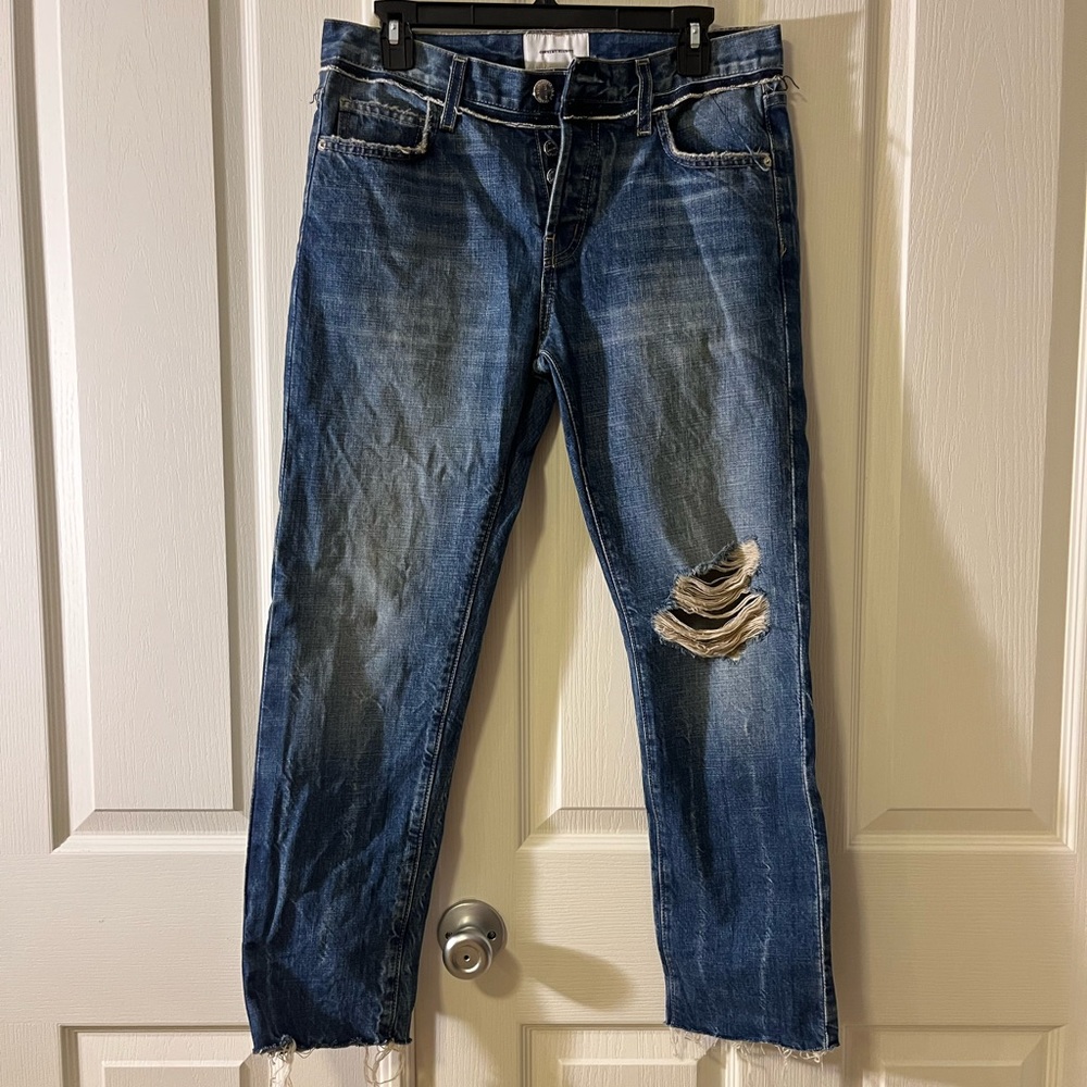 Current/Elliott distressed boyfriend/straight leg hidden fly jeans size 26